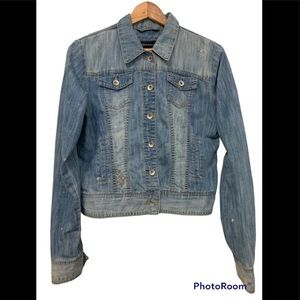 Seduction “distressed” blue denim jean jacket L